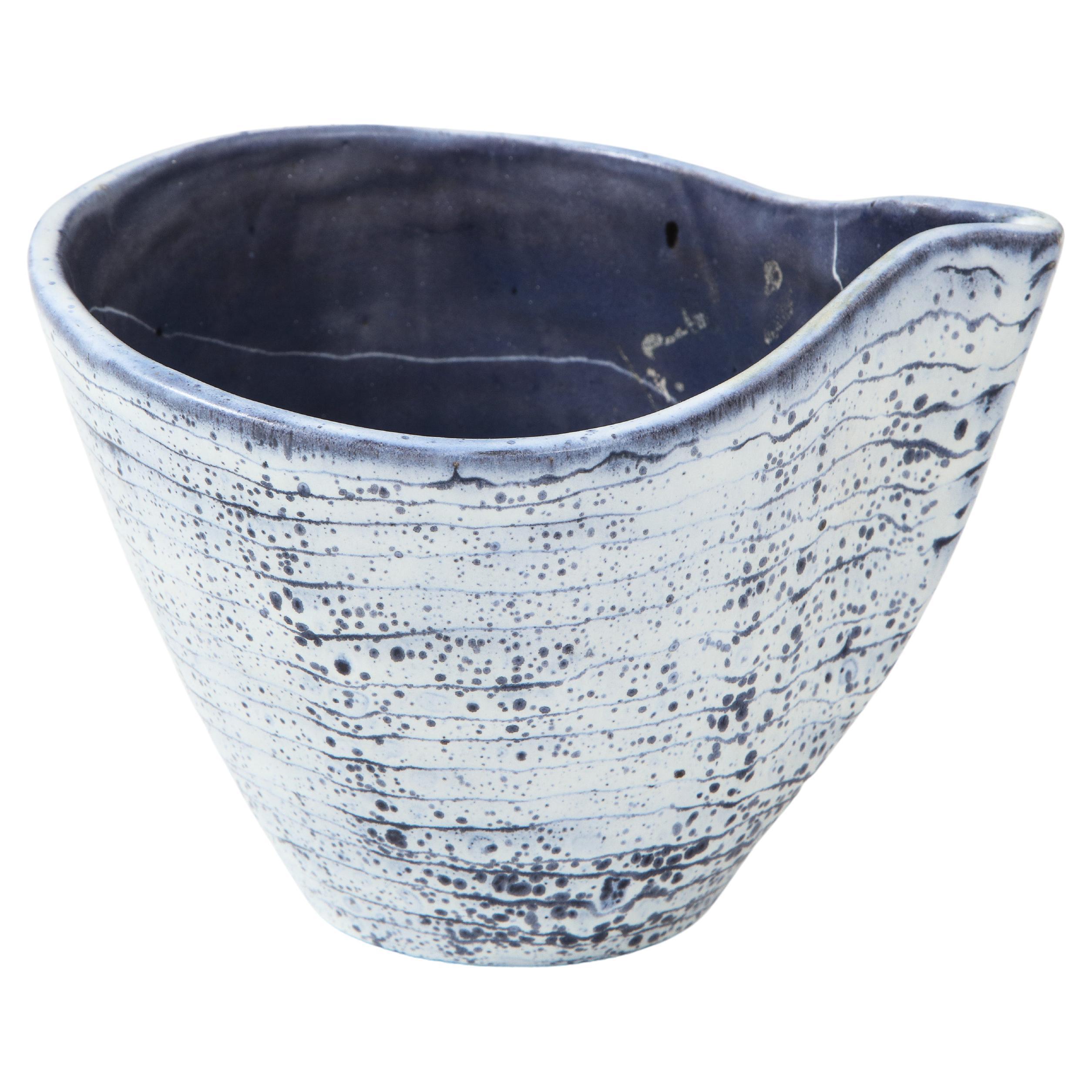 Blue and Cream Ceramic Vessel by Mado Jolain, France, 1955