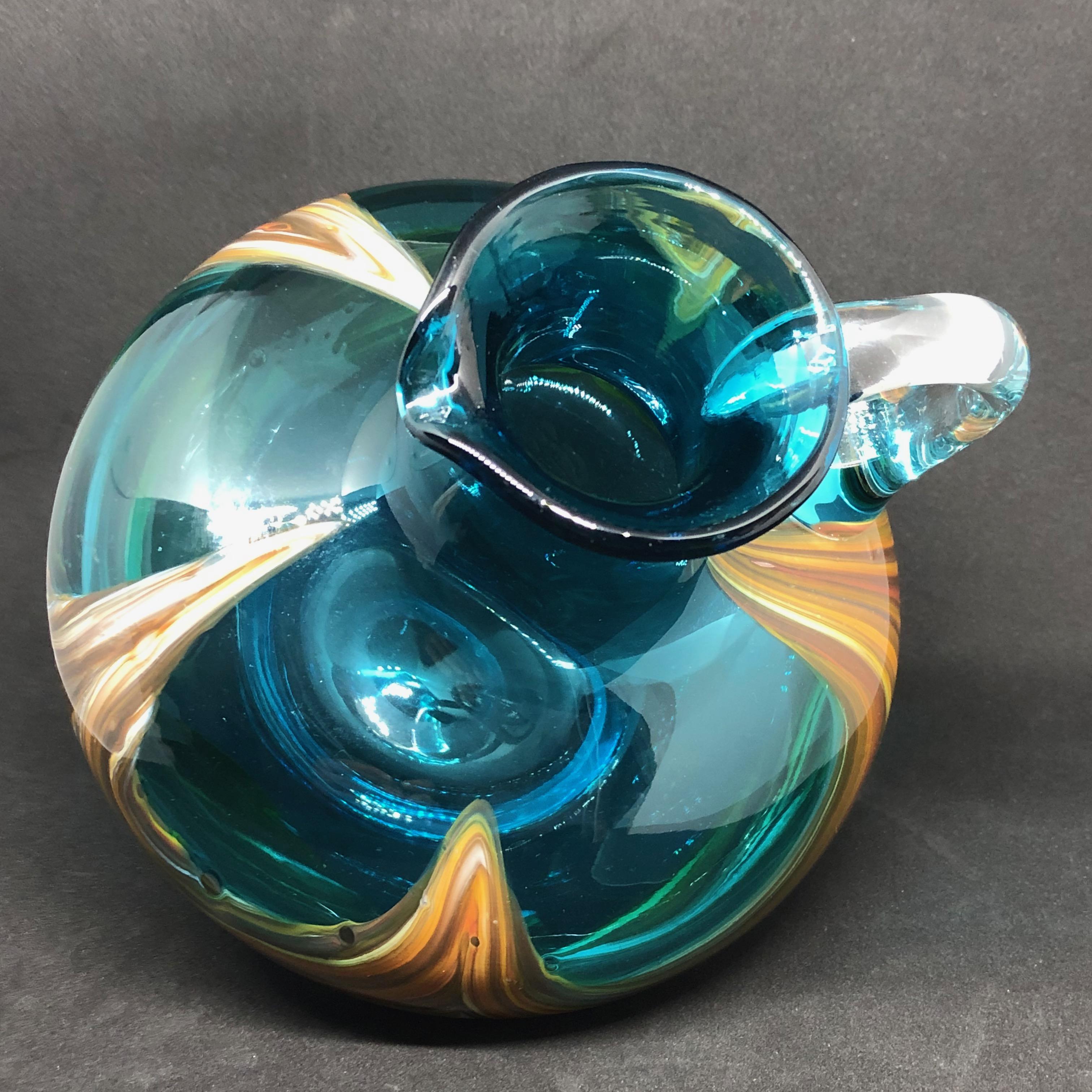 Blue and Multi Color Swirl Glass Murano Venetian Vase, Italy, 1970s 3