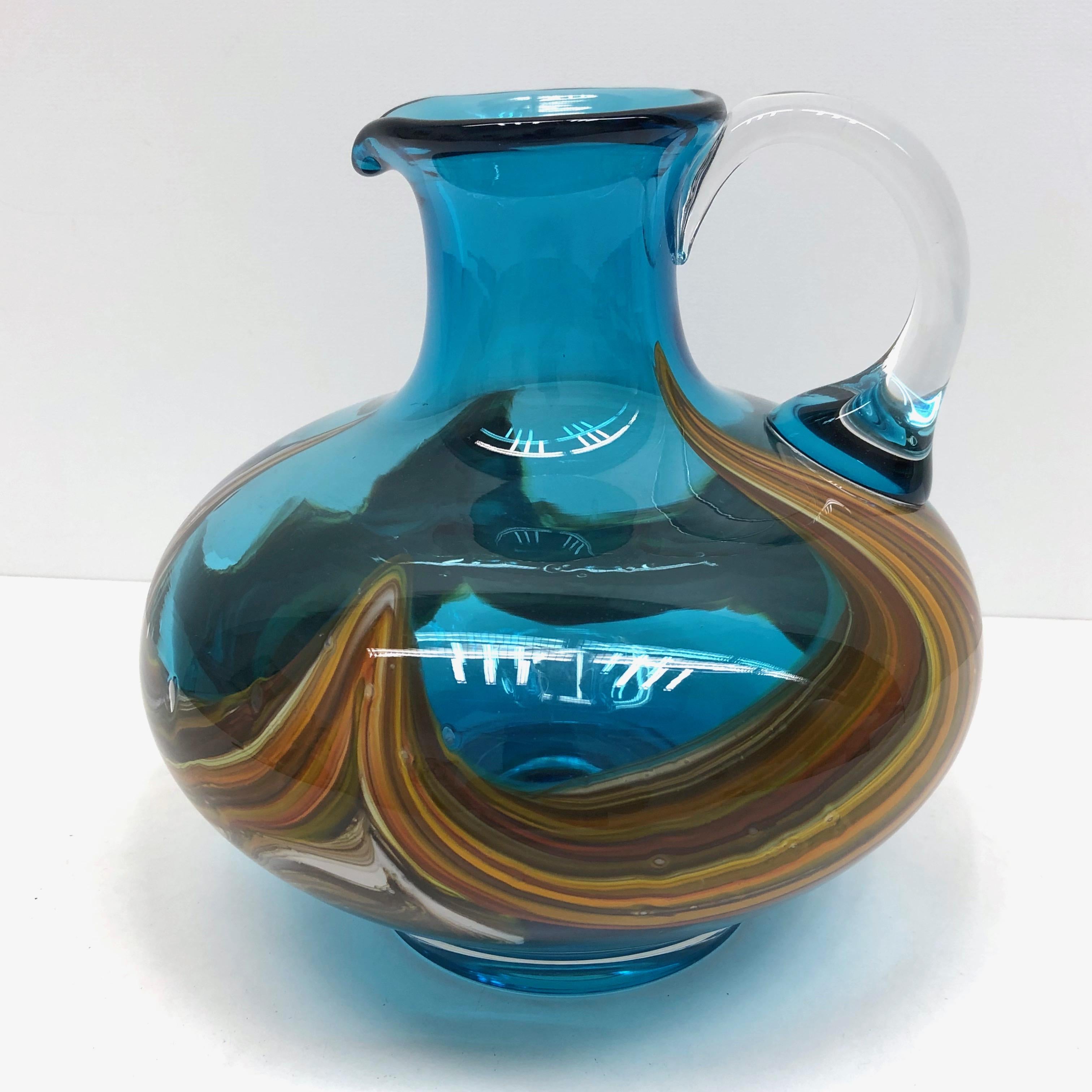 Mid-Century Modern Blue and Multi Color Swirl Glass Murano Venetian Vase, Italy, 1970s