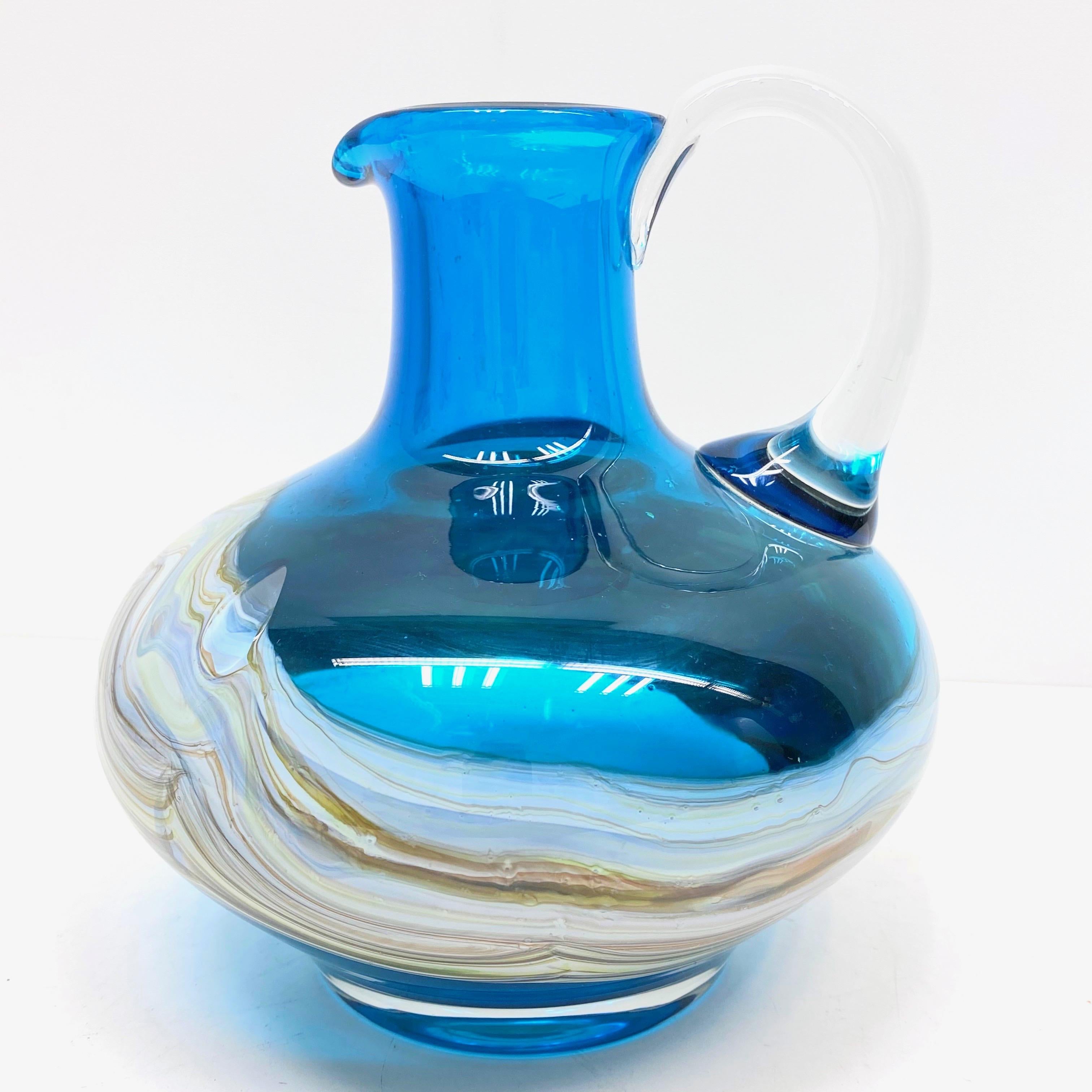 Mid-Century Modern Blue and Multi-Color Swirl Glass Murano Venetian Vase, Italy, 1970s