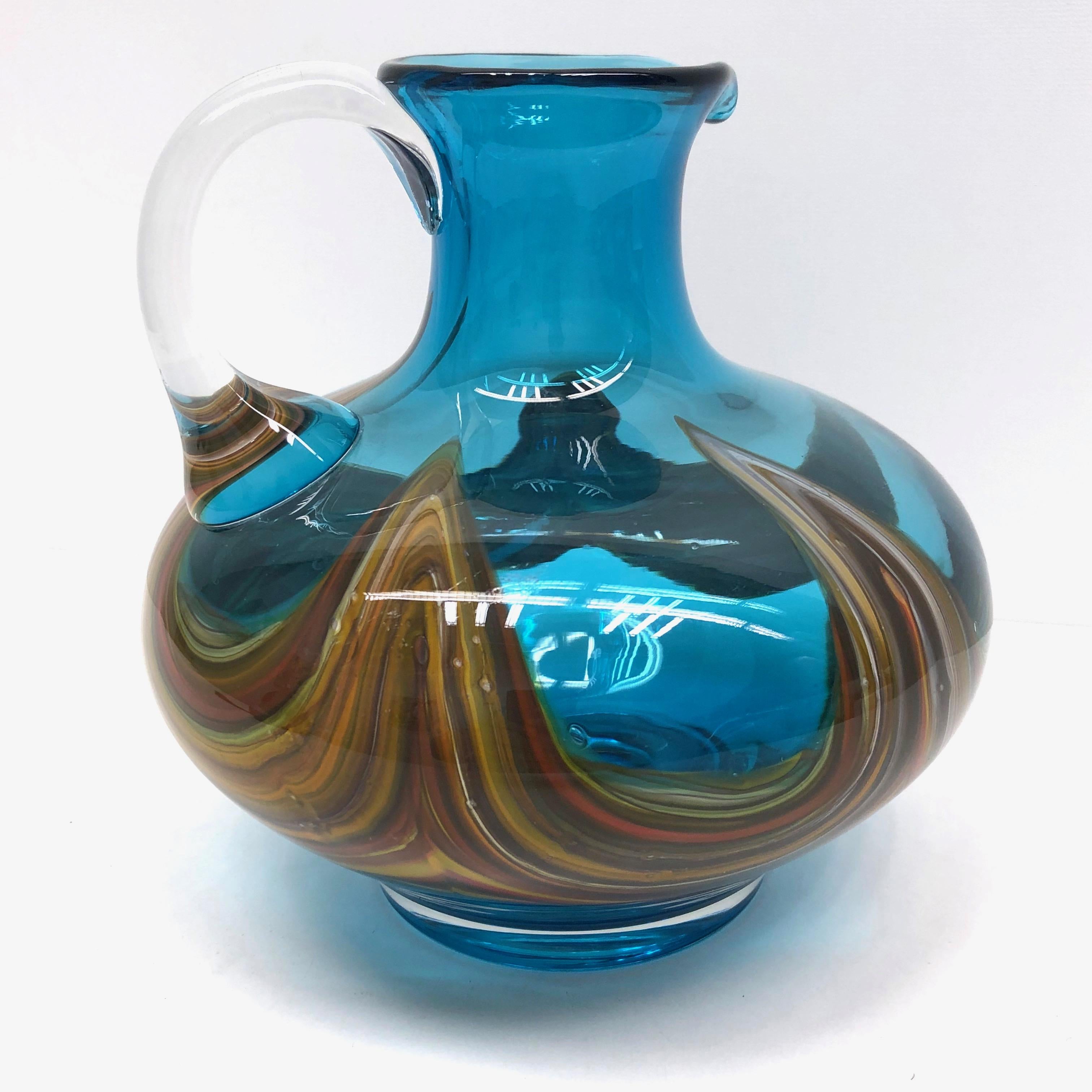 Italian Blue and Multi Color Swirl Glass Murano Venetian Vase, Italy, 1970s