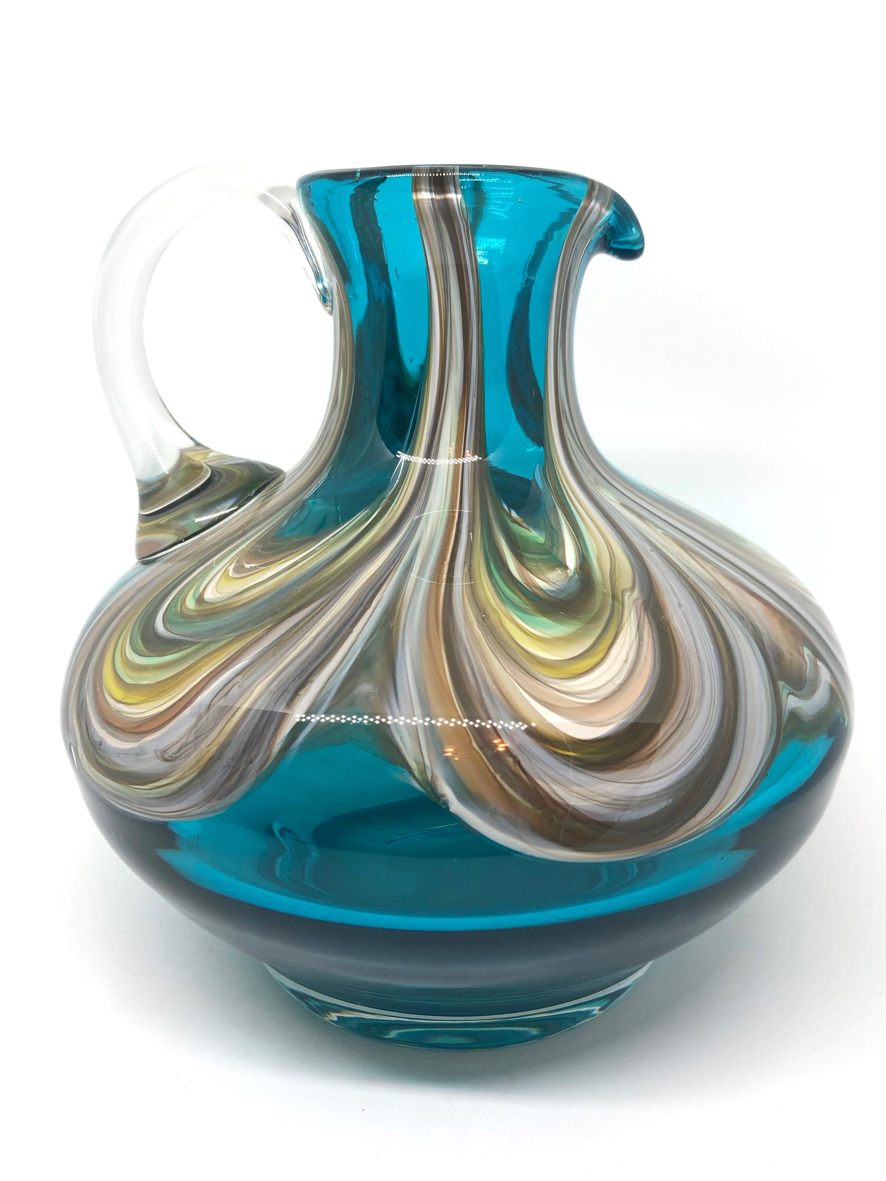 Italian Blue and Multi-Color Swirl Glass Murano Venetian Vase, Italy, 1970s