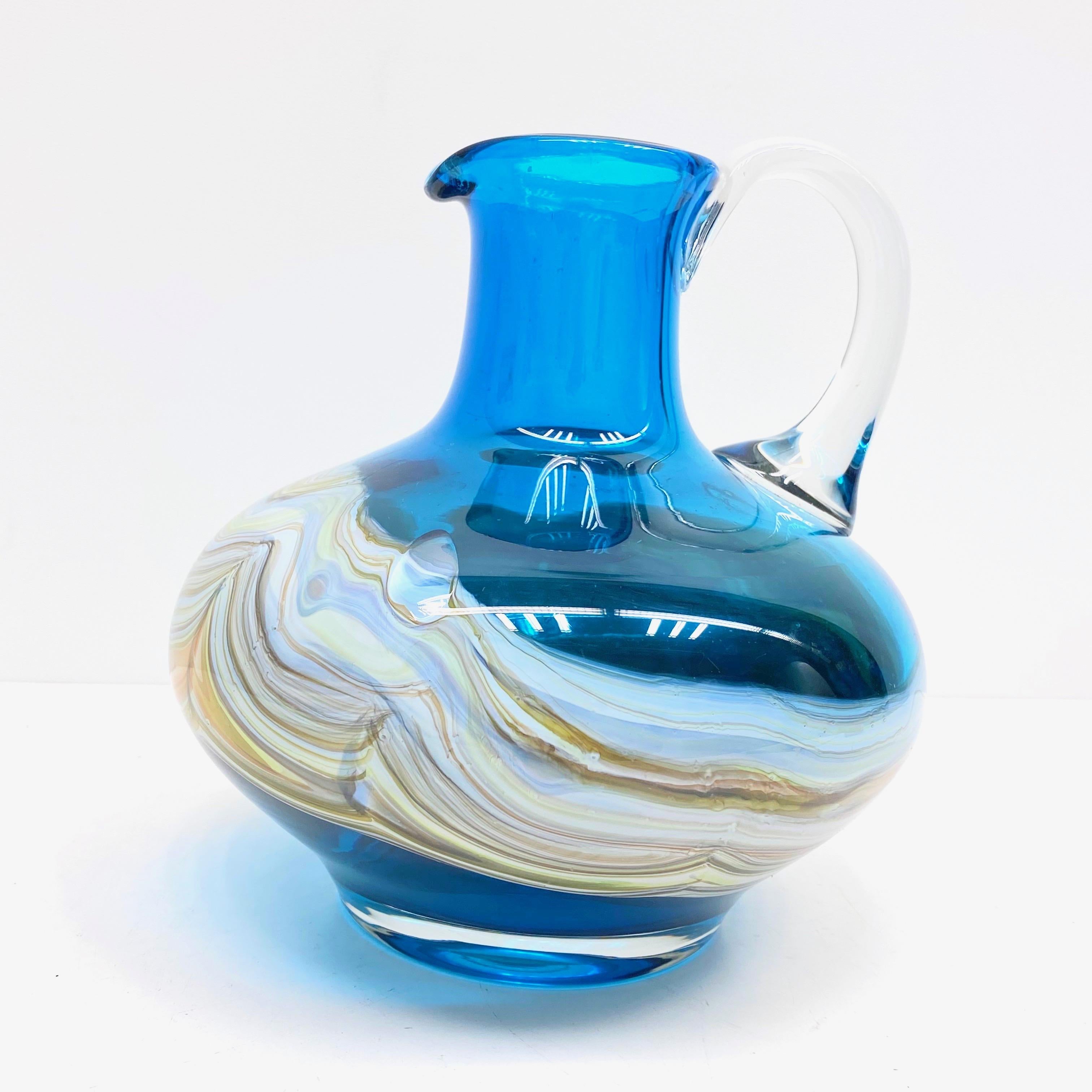 Italian Blue and Multi-Color Swirl Glass Murano Venetian Vase, Italy, 1970s