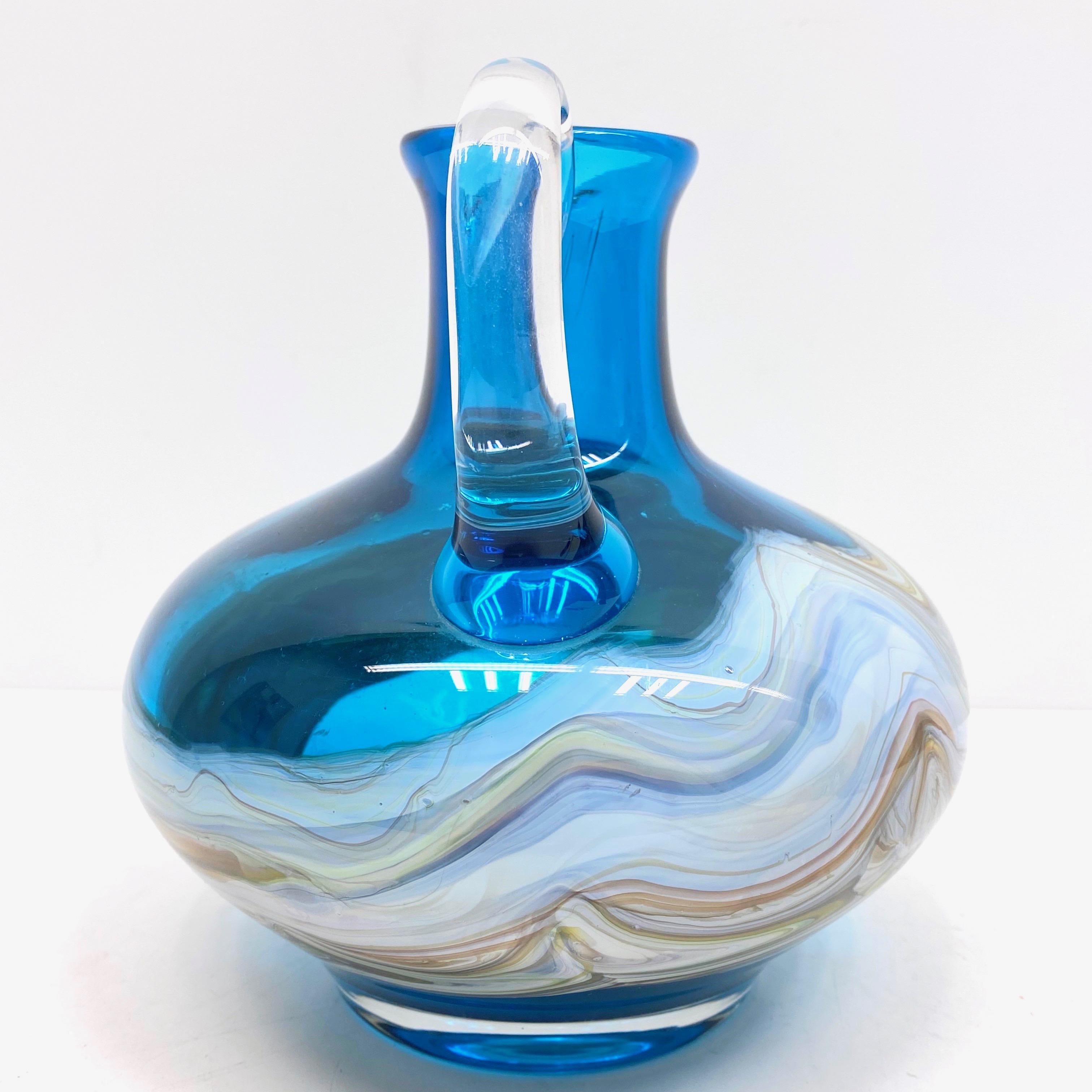 Hand-Crafted Blue and Multi-Color Swirl Glass Murano Venetian Vase, Italy, 1970s