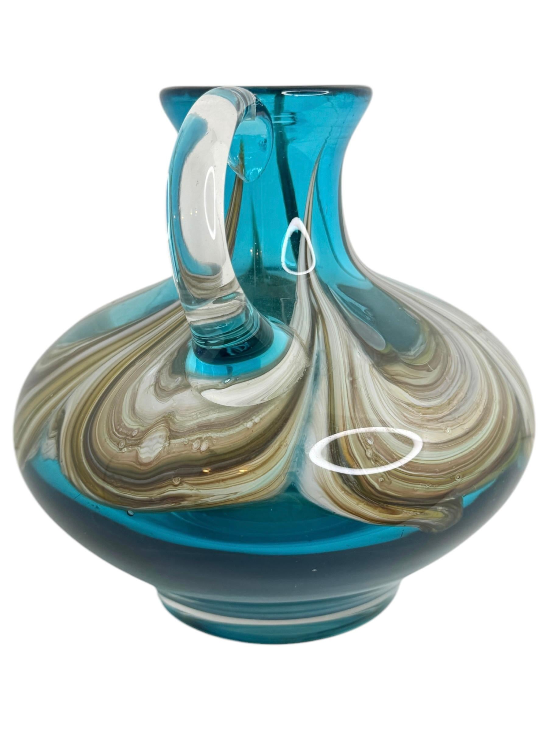 Venezianische Vase aus blauem und mehrfarbigem Murano-Glas, Italien, 1970er Jahre (Handgefertigt) im Angebot