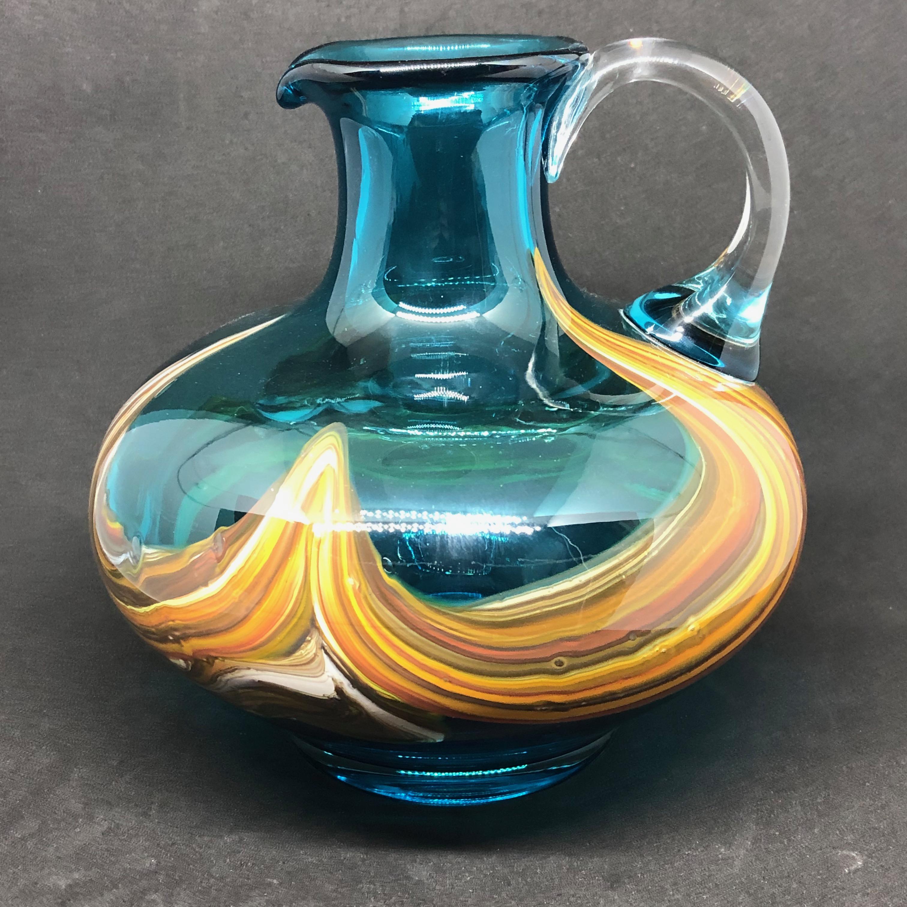 Blue and Multi Color Swirl Glass Murano Venetian Vase, Italy, 1970s In Good Condition In Nuernberg, DE