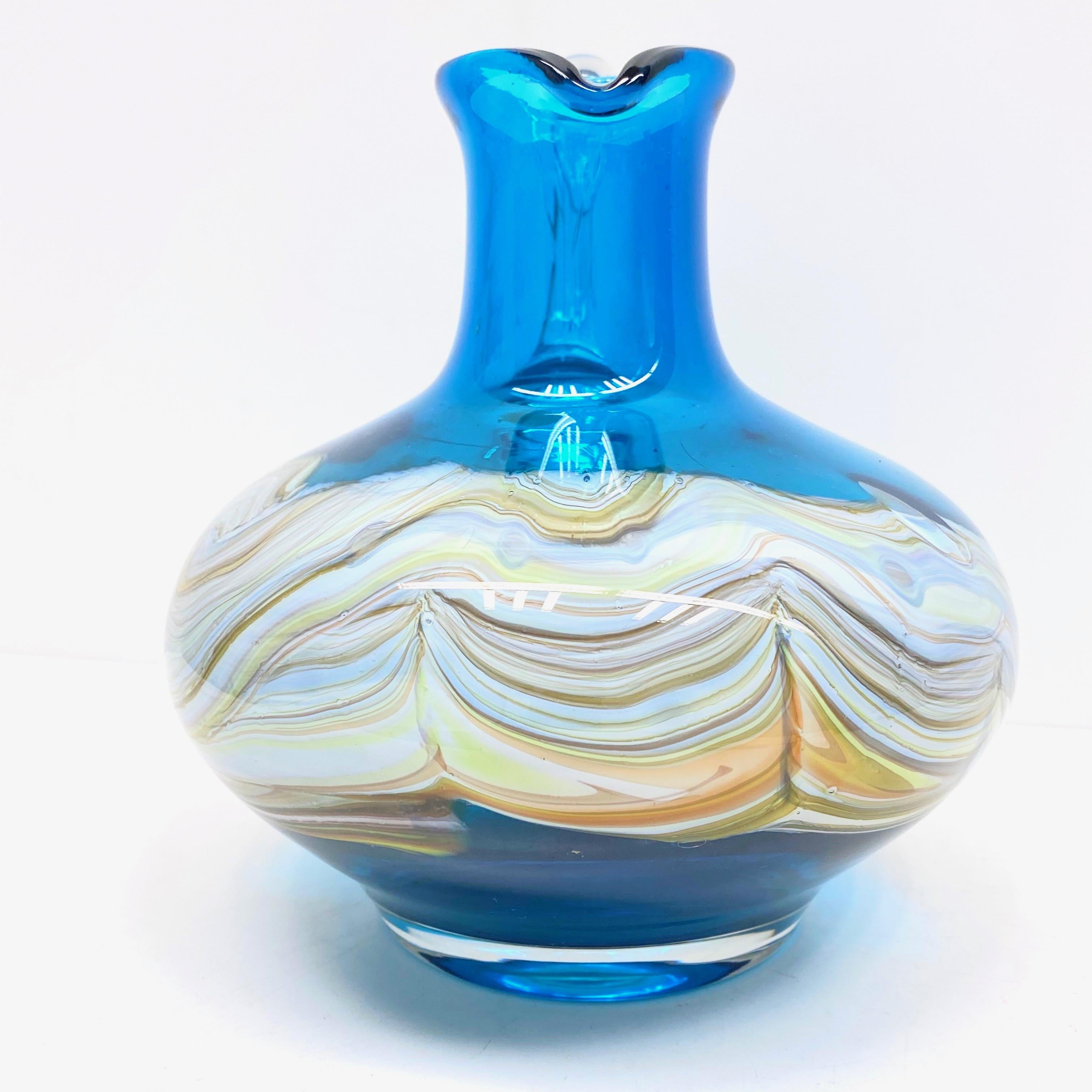 Blue and Multi-Color Swirl Glass Murano Venetian Vase, Italy, 1970s In Good Condition In Nuernberg, DE