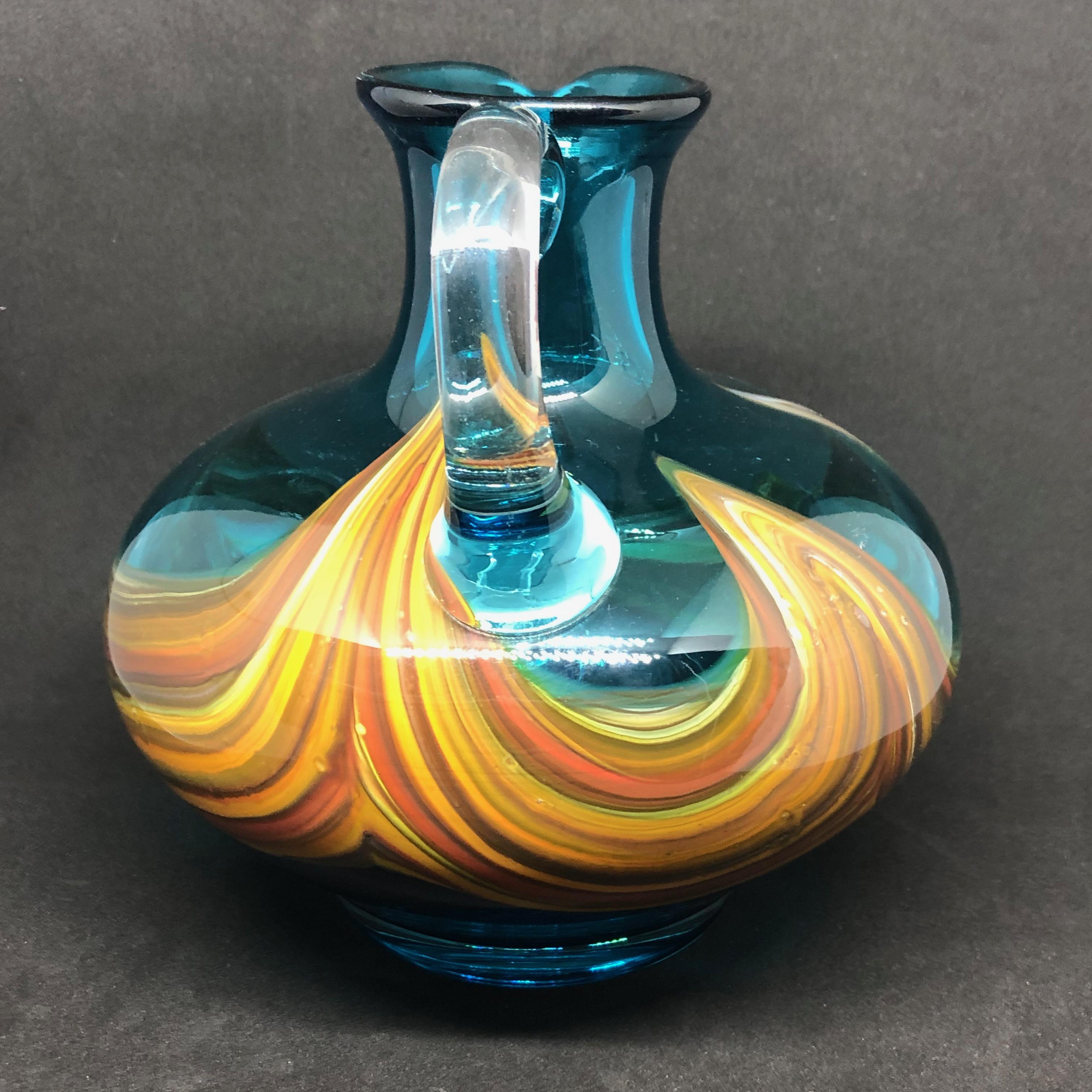 Late 20th Century Blue and Multi Color Swirl Glass Murano Venetian Vase, Italy, 1970s