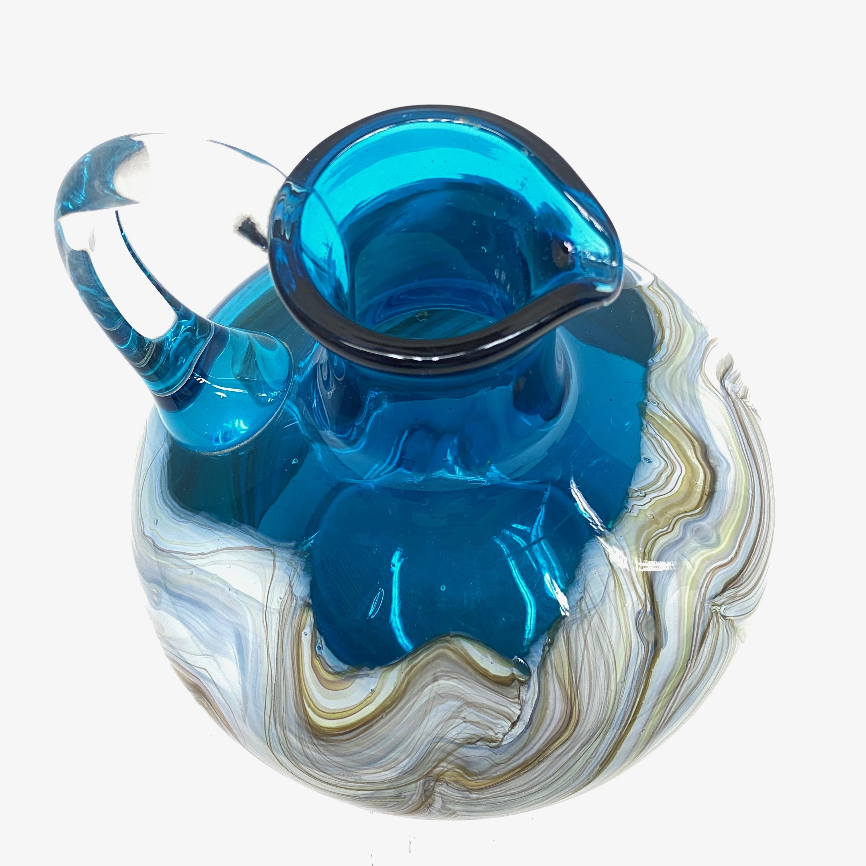 Late 20th Century Blue and Multi-Color Swirl Glass Murano Venetian Vase, Italy, 1970s