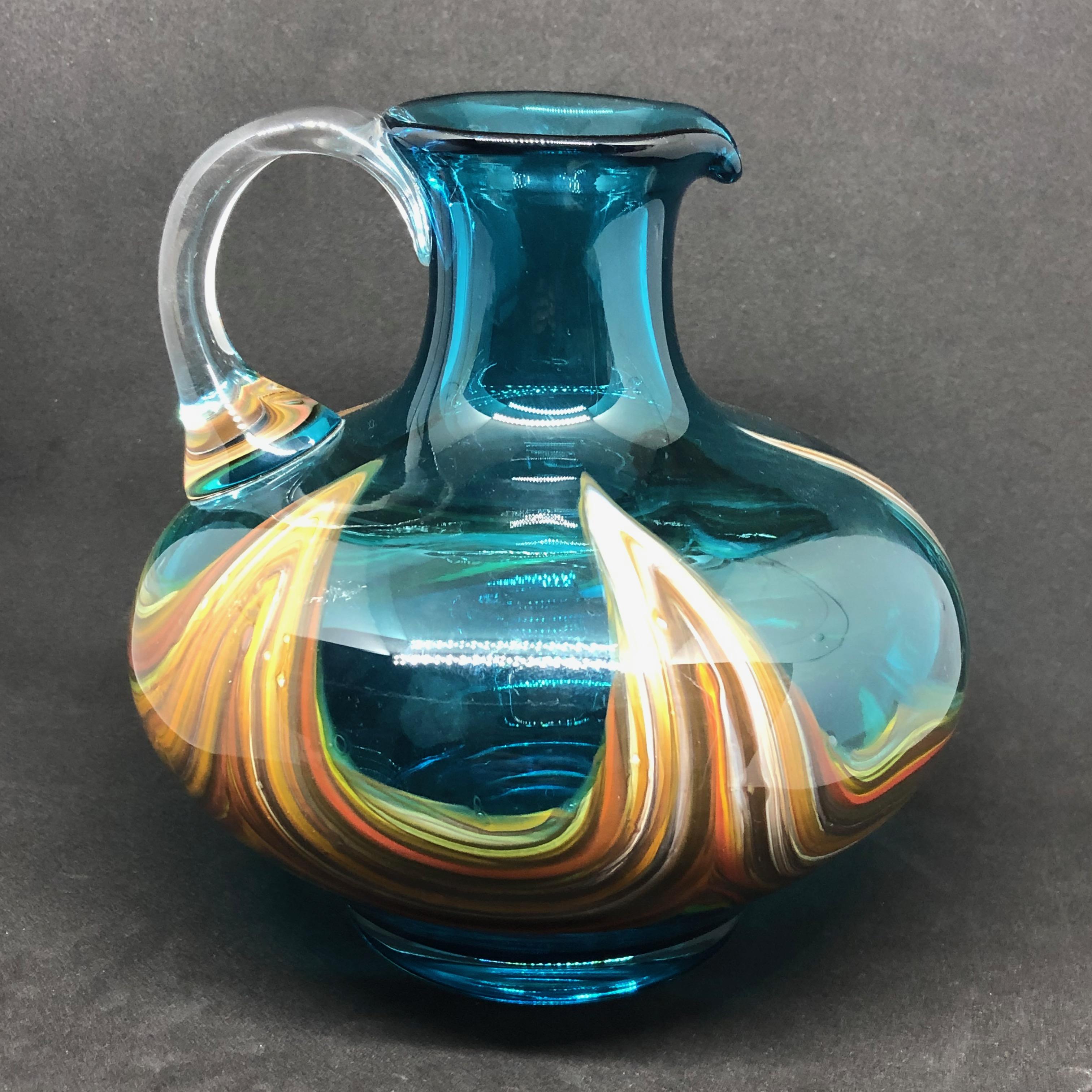 Murano Glass Blue and Multi Color Swirl Glass Murano Venetian Vase, Italy, 1970s