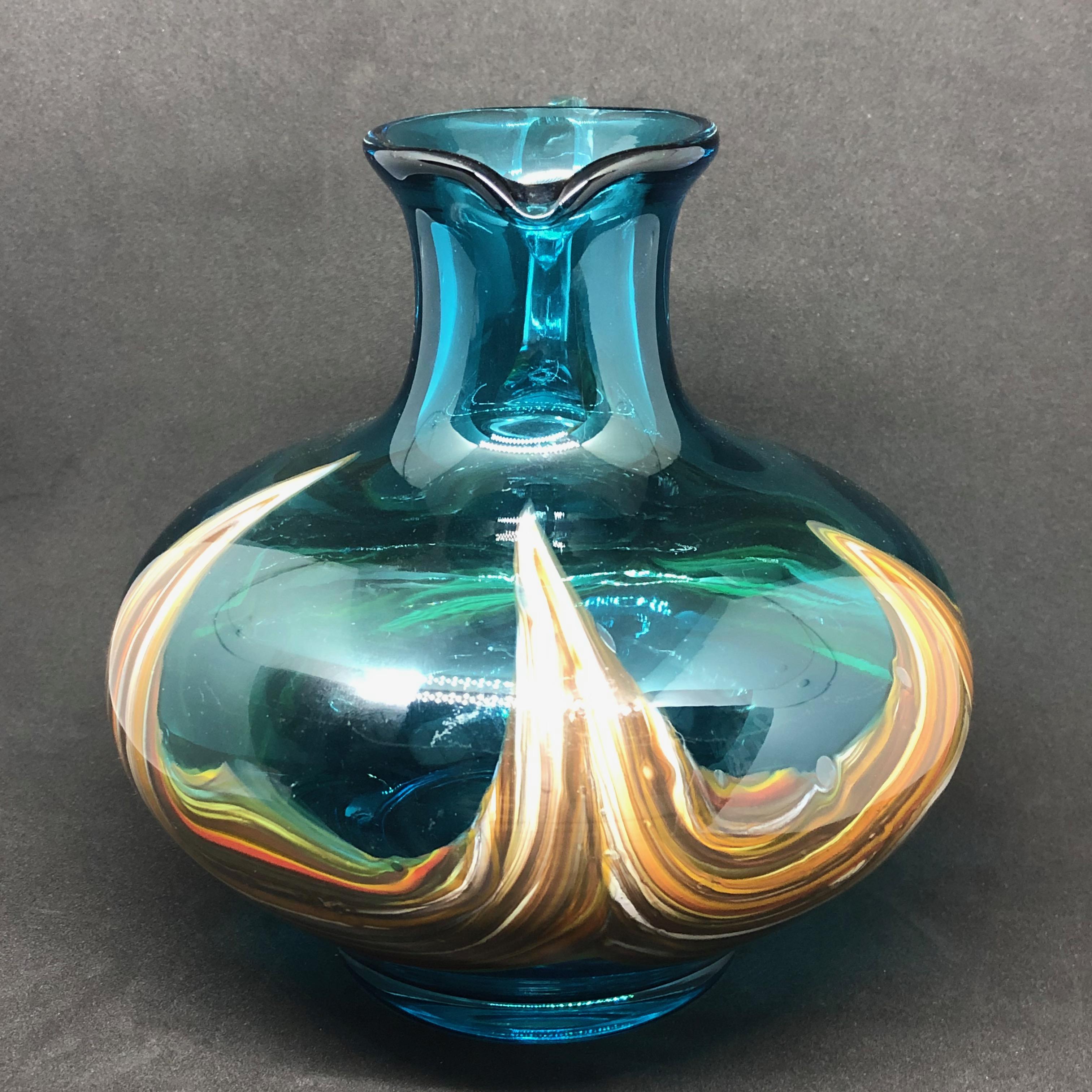 Blue and Multi Color Swirl Glass Murano Venetian Vase, Italy, 1970s 1