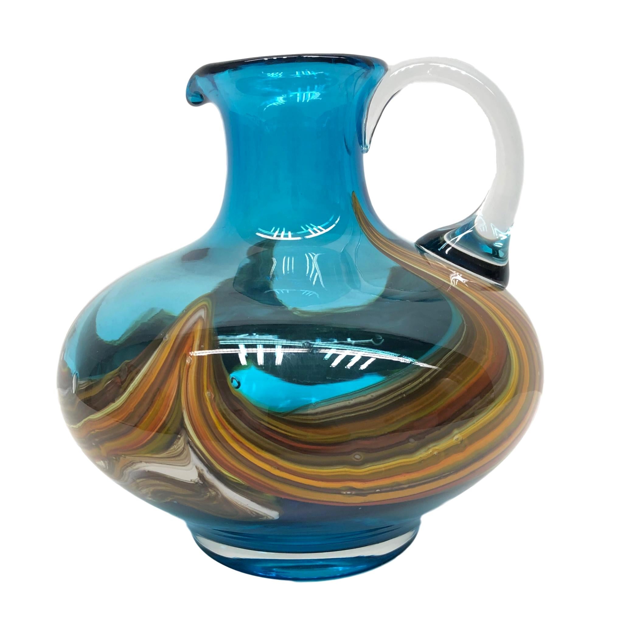 Blue and Multi Color Swirl Glass Murano Venetian Vase, Italy, 1970s