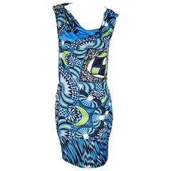 Versace Collection Blue And Multicolor Crepe Mini Dress