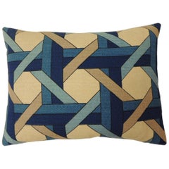 Blue and Natural "Riviera" Trellis Bolster Decorative Pillow Double-Sided