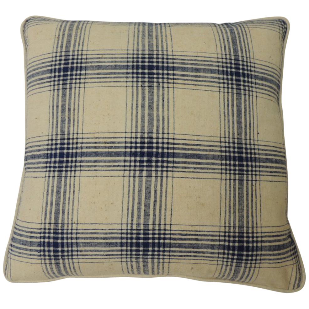 Blue and Natural "Royal Plaid" Woven Two-Sided Decorative Pillow