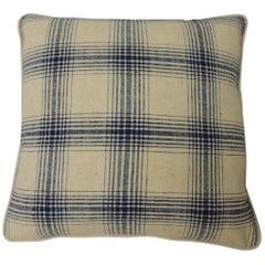 Blue and Natural "Royal Plaid" Woven Two-Sided Decorative Pillow