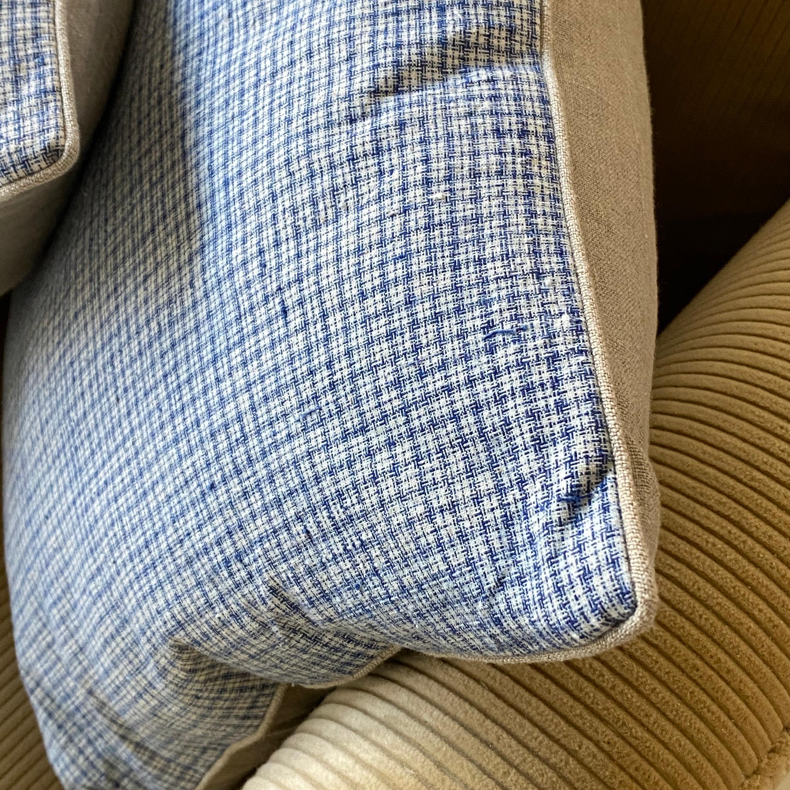 Blue and Natural Ticking Pillow Made from Antique Textiles In New Condition In Los Angeles, CA