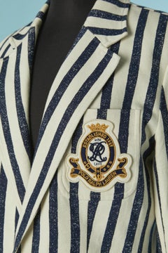 Blue and off-white striped cotton blazer with badge POLO RALPH LAUREN