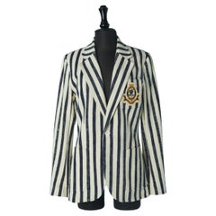 Blue and off-white striped cotton blazer with badge POLO RALPH LAUREN