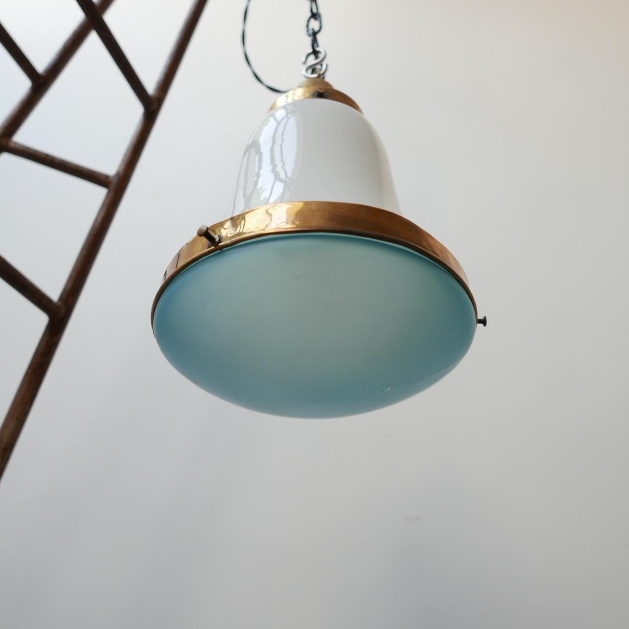 Blue and Opaline Glass Two Tone German Pendant Light In Good Condition In London, GB