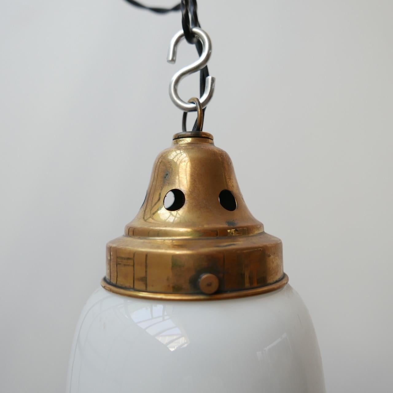 Brass Blue and Opaline Glass Two Tone German Pendant Light