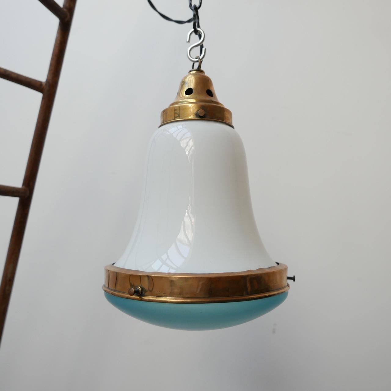 Blue and Opaline Glass Two Tone German Pendant Light 1