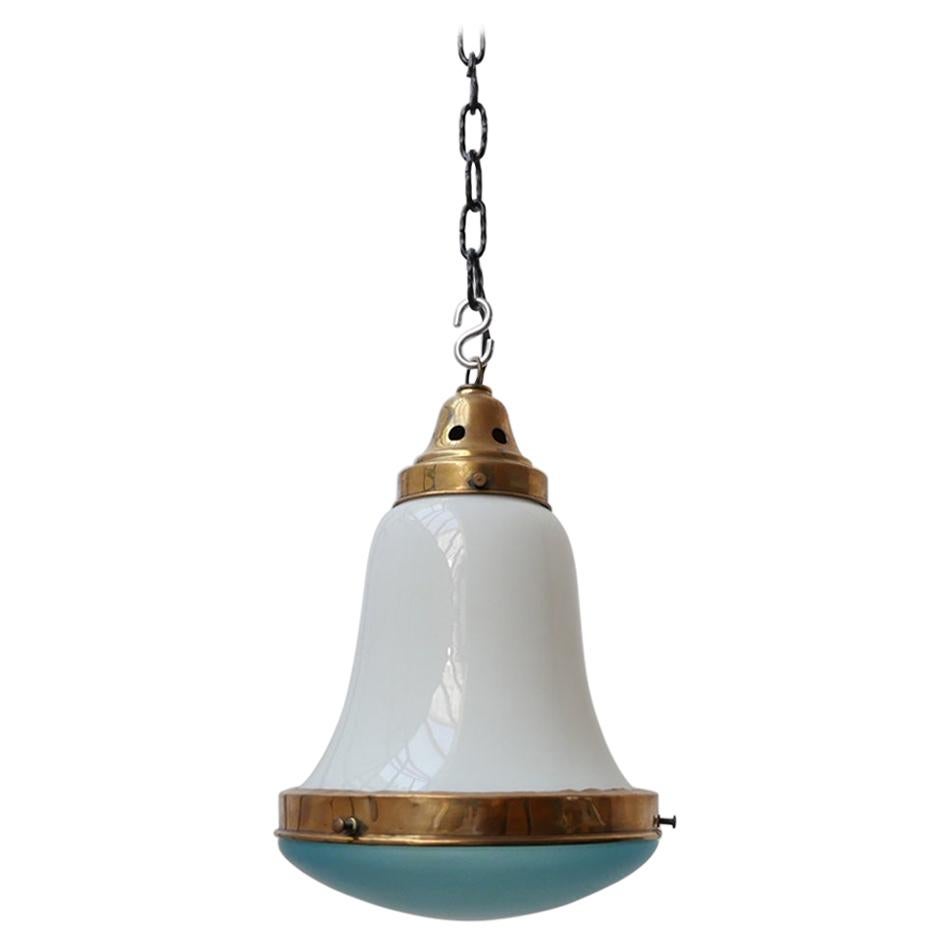 Blue and Opaline Glass Two Tone German Pendant Light