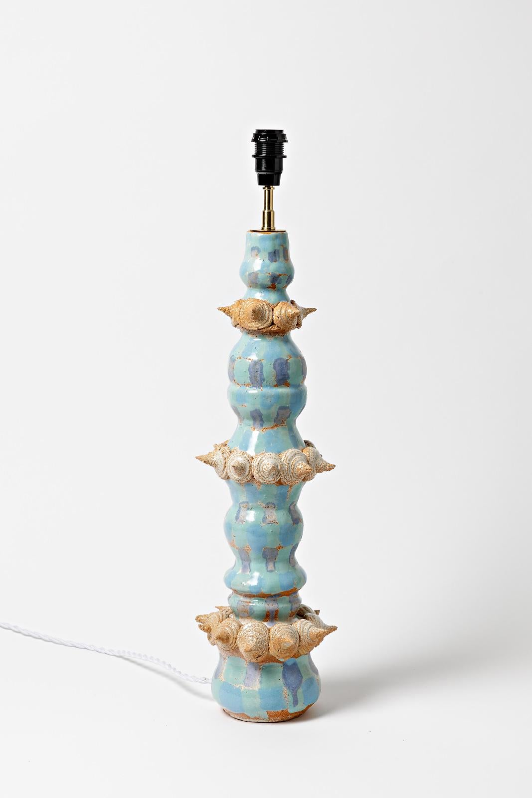 Moderne Lampe de bureau en céramique abstraite bleue et orange par M. Sauce, pièce unique, 2021 en vente