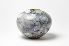 Blue and pearly white glazed ceramic vase by Gisèle Buthod Garçon, circa 1980-90