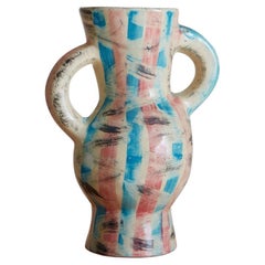 Blue and Pink Ceramic Vase with Handles, France, 20th Century