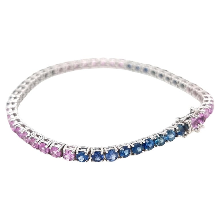 Blue and Pink Natural Sapphire Tennis Bracelet 7.21 TCW in 18k White Gold For Sale at 1stDibs