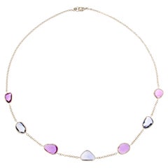 Blue and Pink Sapphire 18 Karat White Gold Necklace