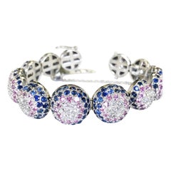 Blue and Pink Sapphire and White Diamond Bangle Bracelet in 18 Karat White Gold