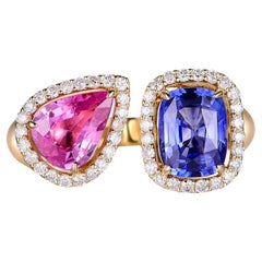 Toi Et Moi-Ring aus 18 Karat Gelbgold mit blauem und rosa Saphir und Diamant