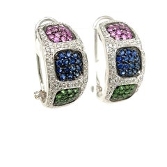 Blue and Pink Sapphire, Garnet and Diamond Earrings