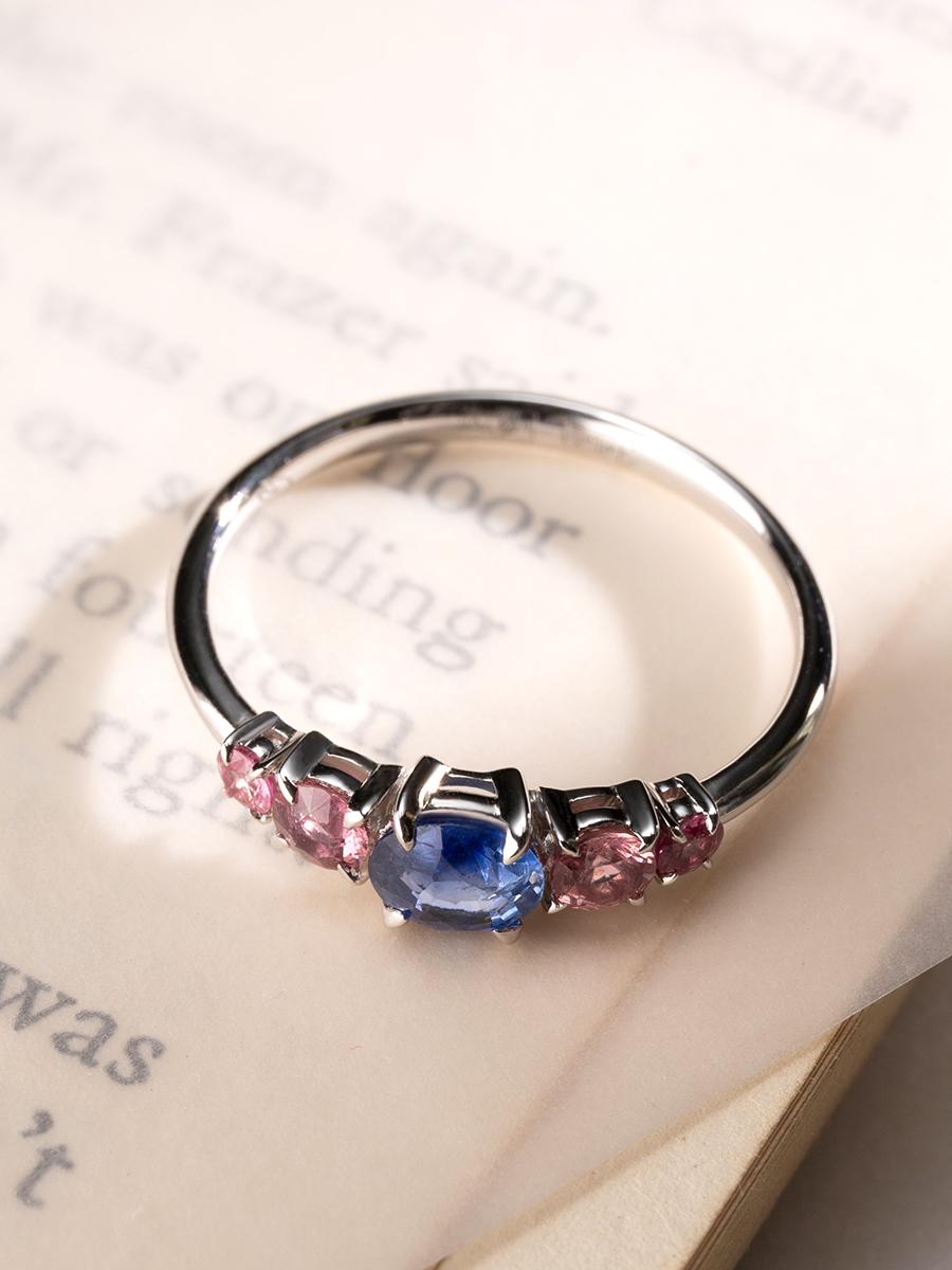 Artisan Blue Pink Sapphire Engagement ring White Gold Promise ring For Sale