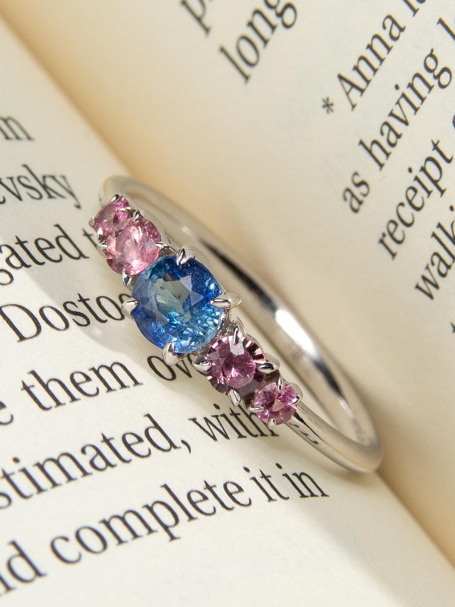 Round Cut Blue Pink Sapphire Engagement ring White Gold Promise ring For Sale