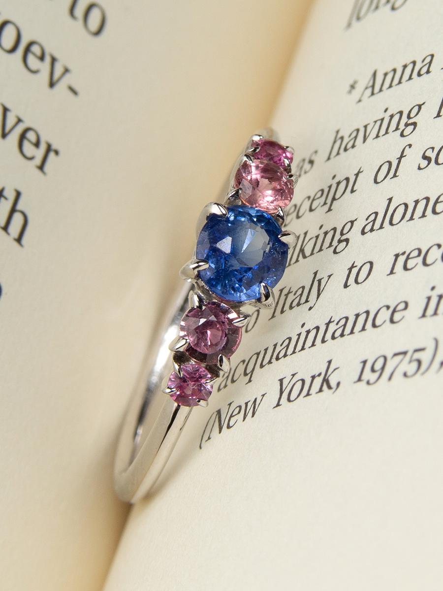 Women's or Men's Blue Pink Sapphire Engagement ring White Gold Promise ring For Sale