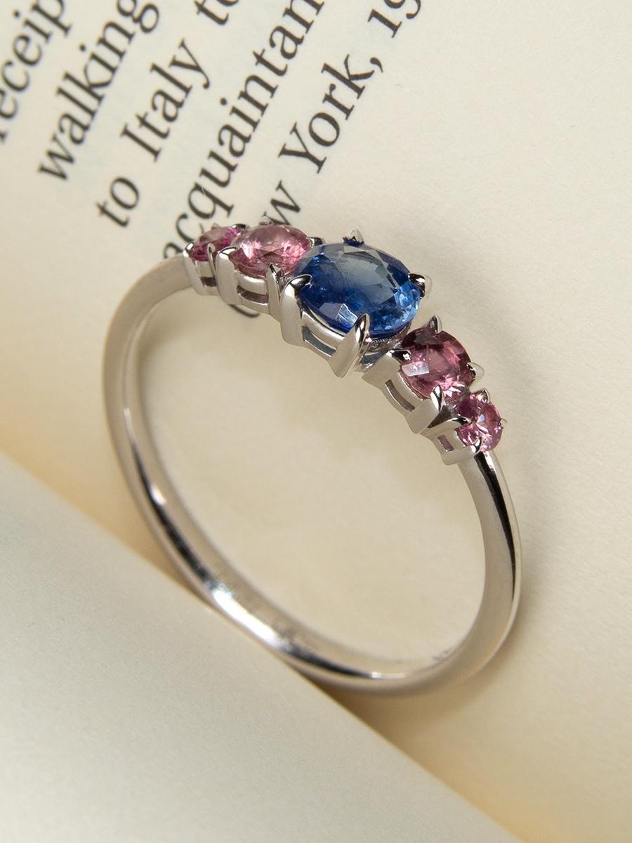 Blue Pink Sapphire Engagement ring White Gold Promise ring For Sale 1