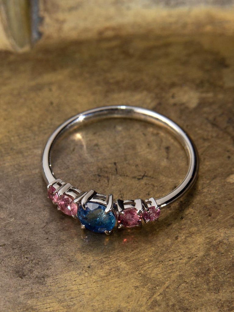 Blue Pink Sapphire Engagement ring White Gold Promise ring For Sale at 1stDibs gay engagement ring
