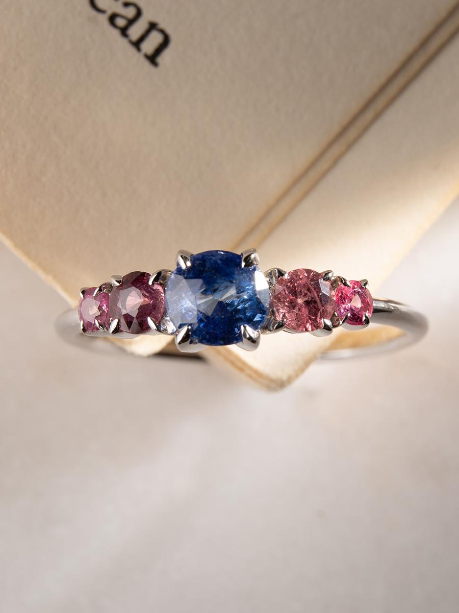 Blue Pink Sapphire Engagement ring White Gold Promise ring For Sale 3