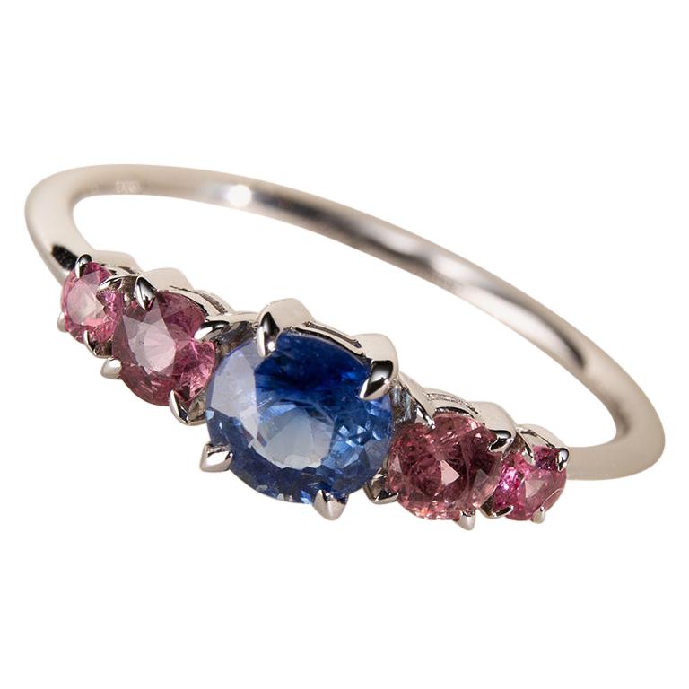 Saphir bleu rose Bague de fiançailles Or blanc Bague de promesse