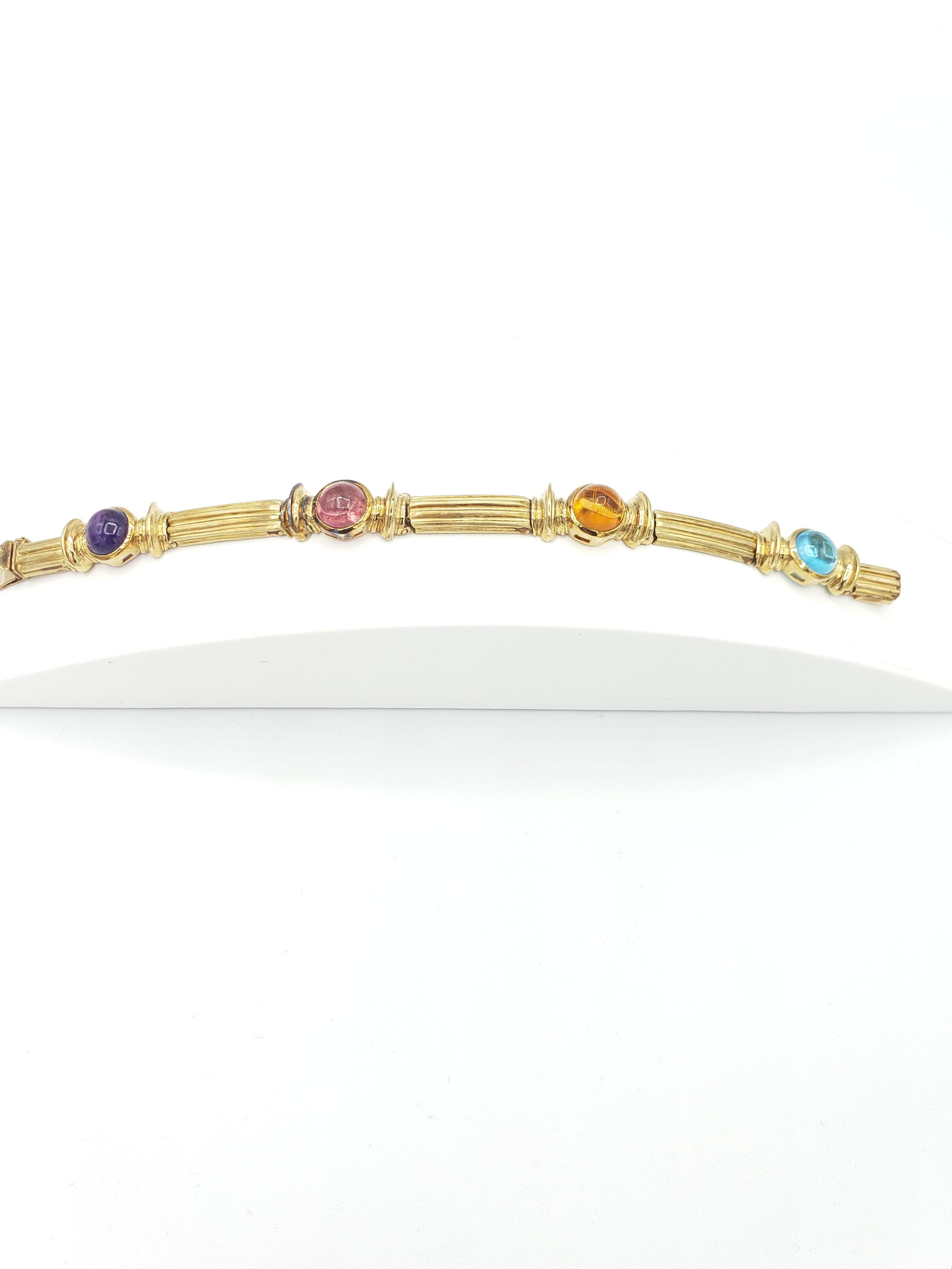 Oval Cut NEW Blue and Pink Tourmaline, Amethyst, Citrine Bracelet in 14k Yellow Gold For Sale