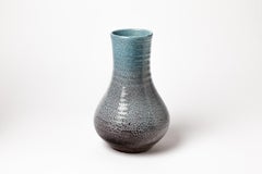 Blue and Purple Ceramic Vase by Accolay French Midcentury Decoration