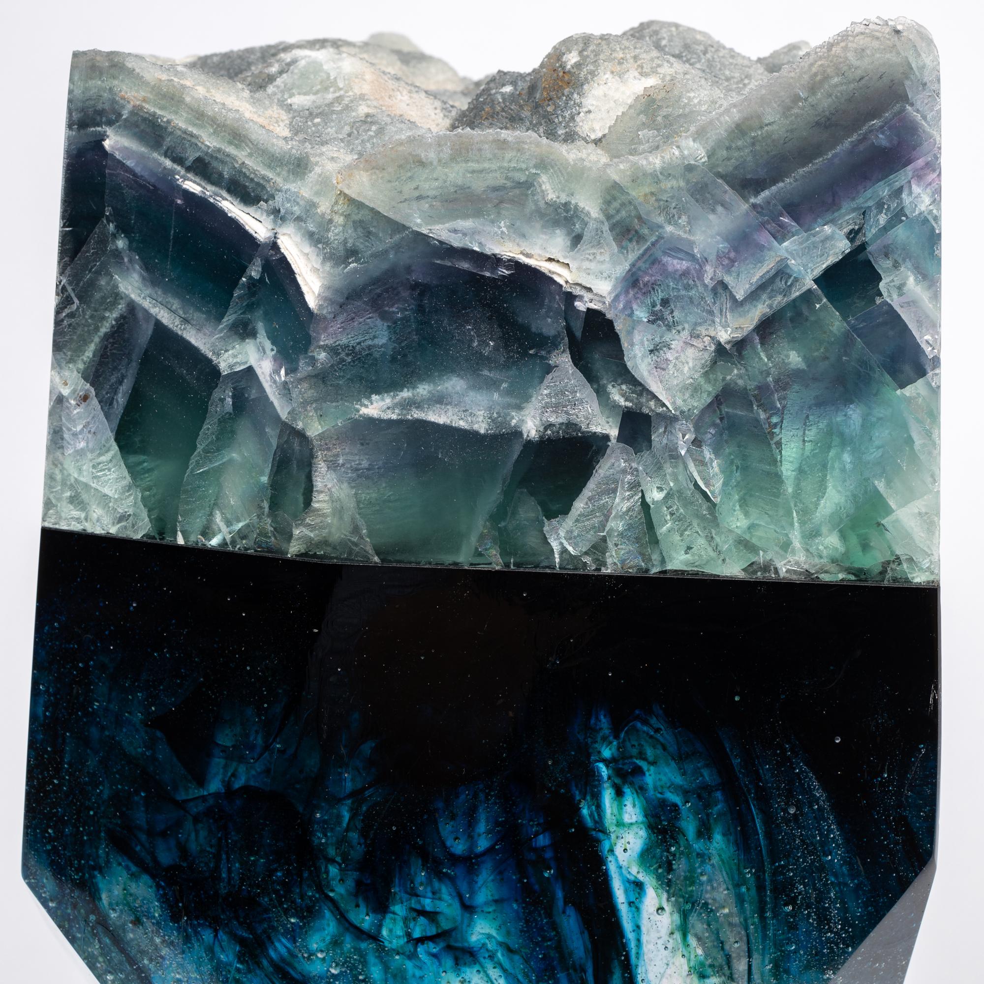 Blue and Purple Fluorite and Glass Sculpture on Acrylic Base 1