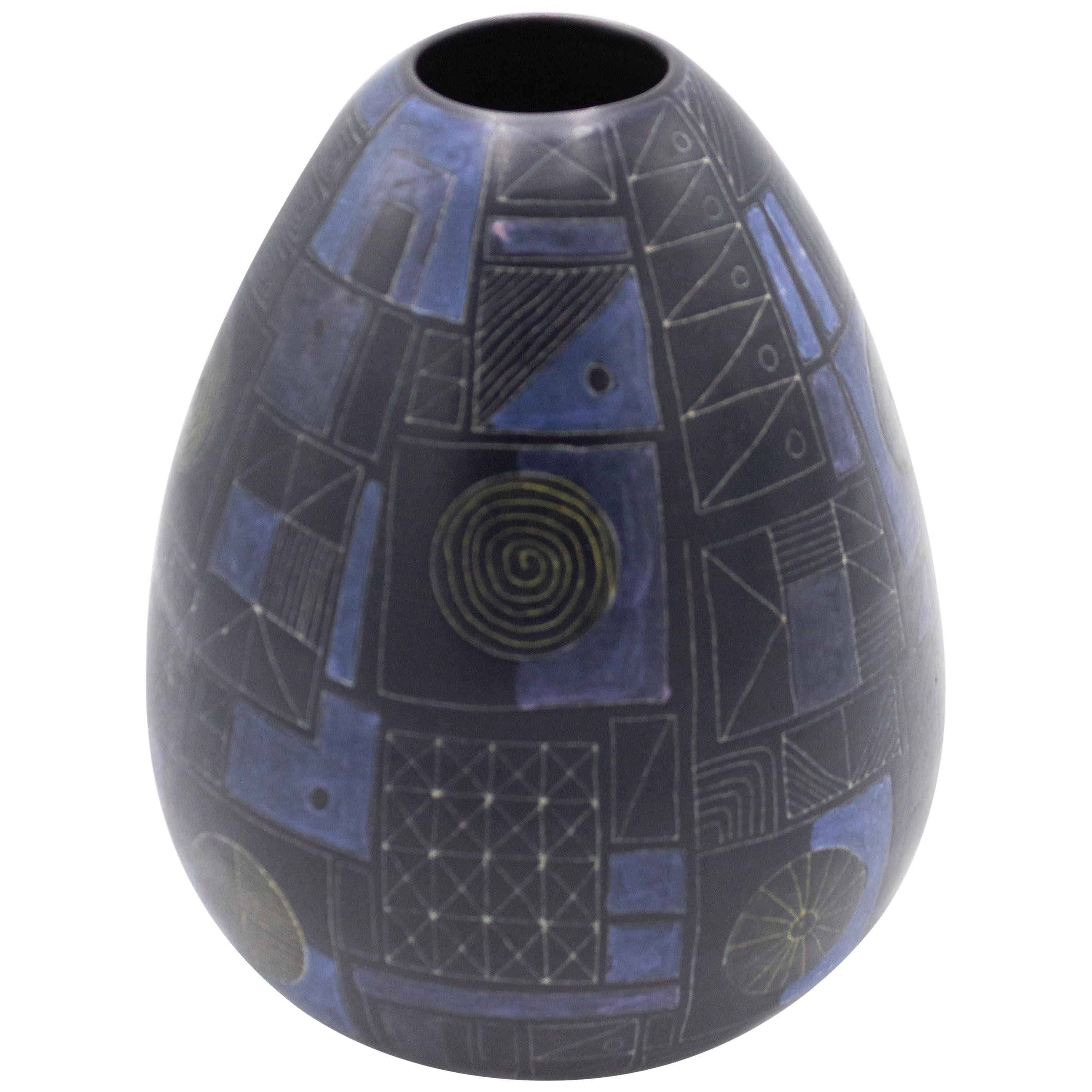 Blue and Purple Geometric Design Ceramic Vase