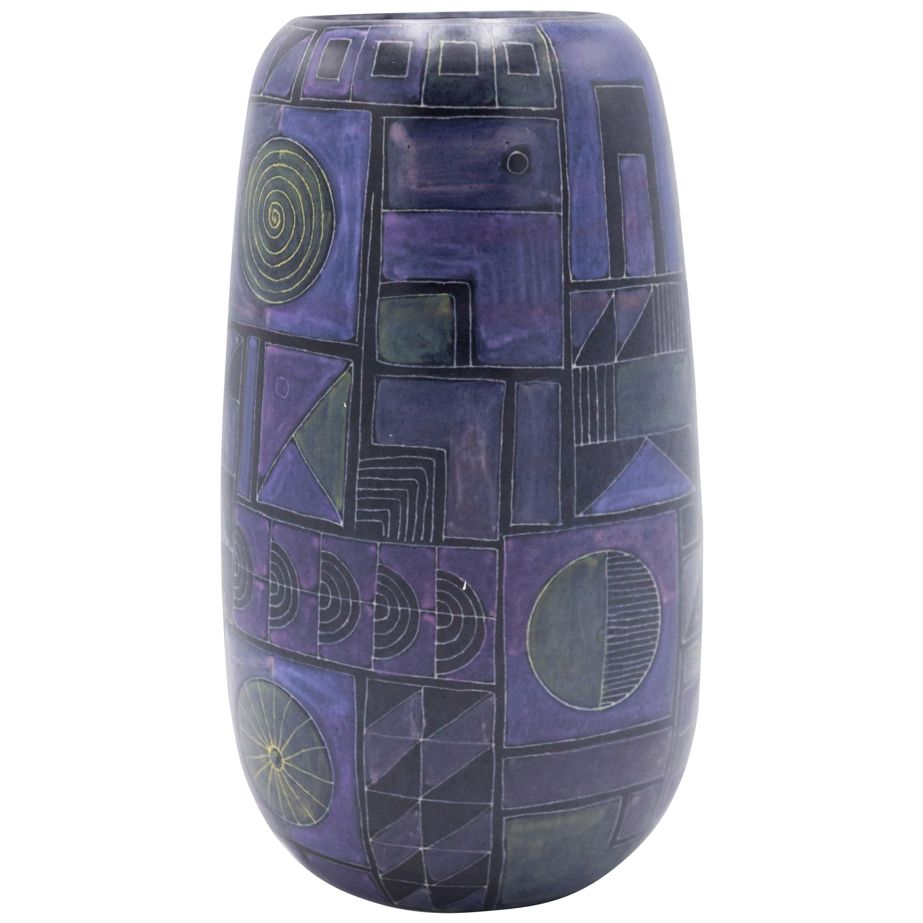 Blau und lila Geometrisches Design Keramikvase im Angebot