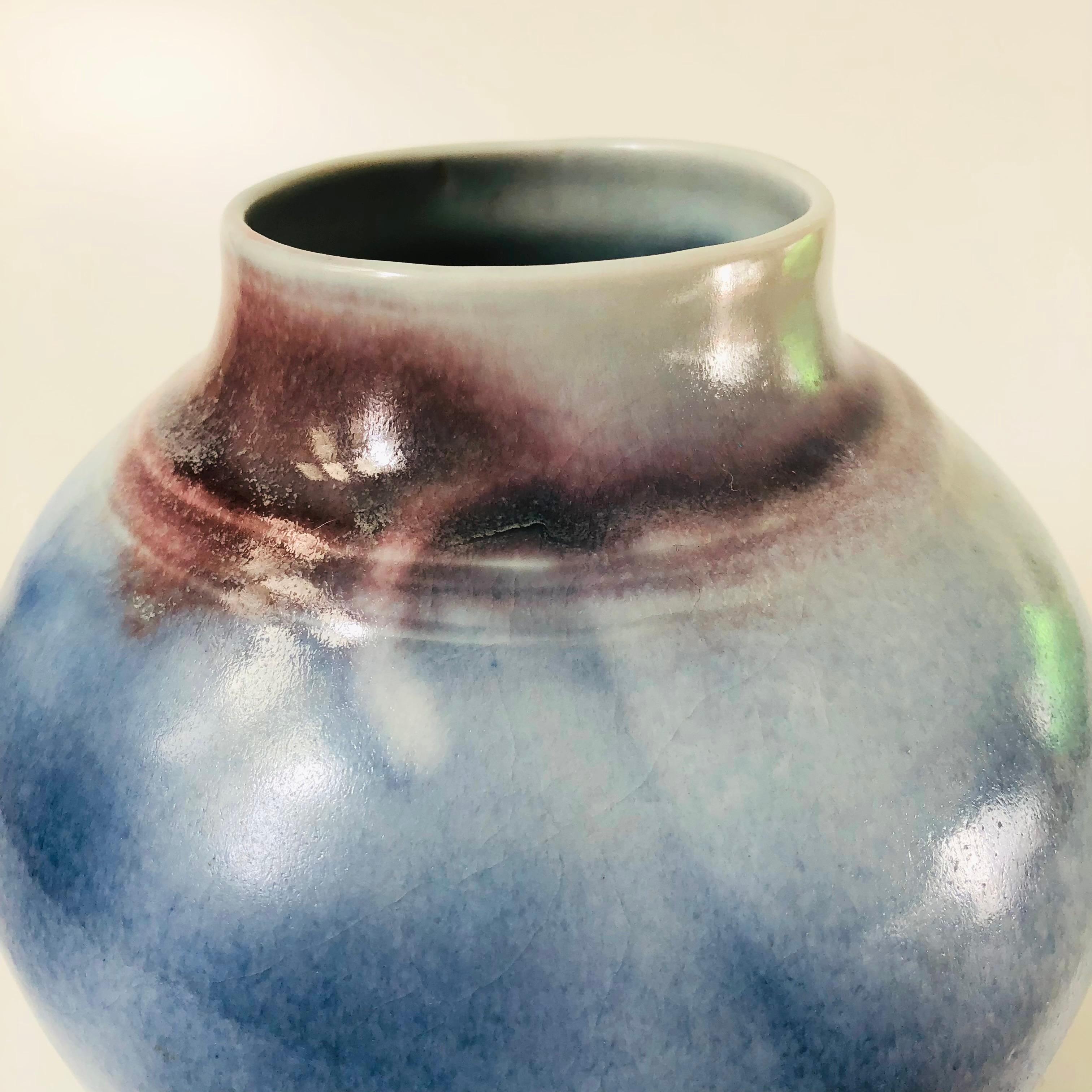 Organic Modern Blue and Purple Studio Pottery Vase For Sale