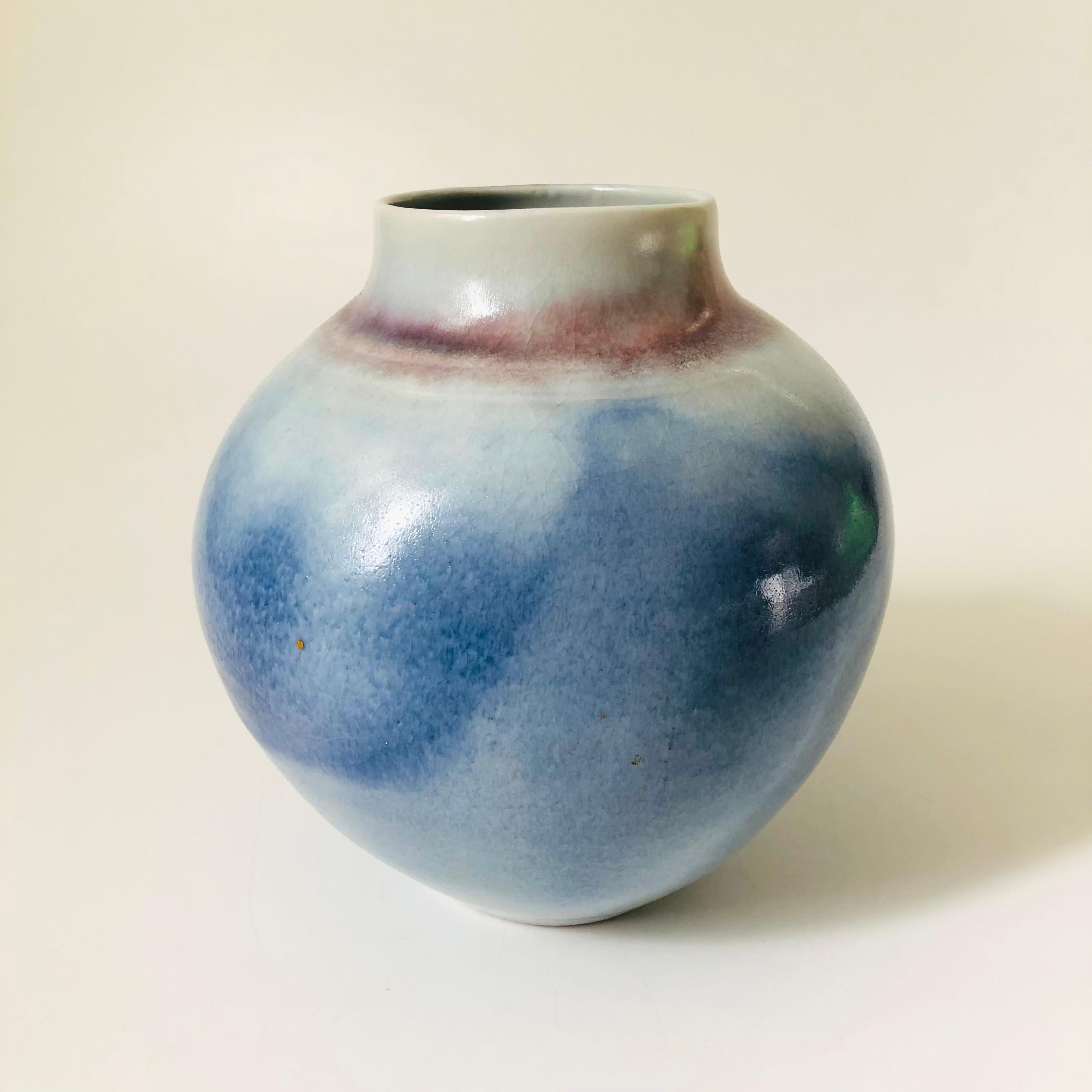 20th Century Blue and Purple Studio Pottery Vase For Sale