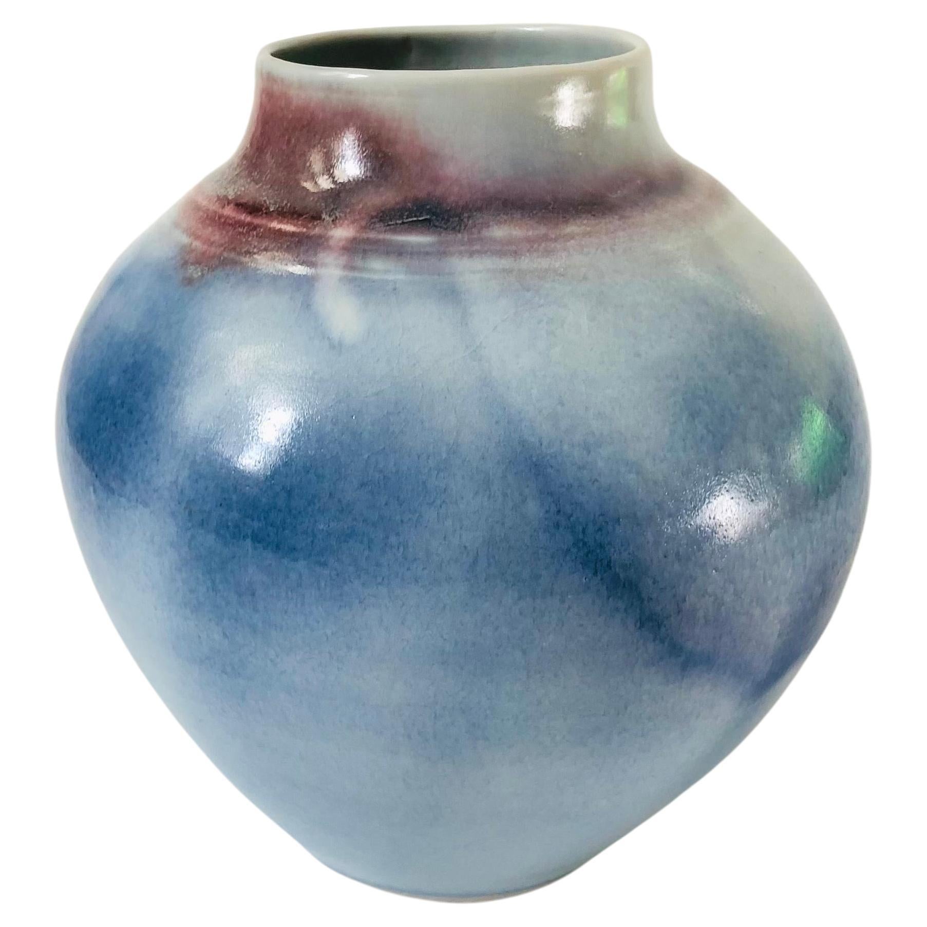 Blue and Purple Studio Pottery Vase For Sale